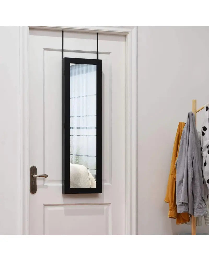 Full Length Mirror Jewelry Cabinet with Ring Slots and Necklace Hooks-Dark Brown - Dark Brown - Jewelry Armoires