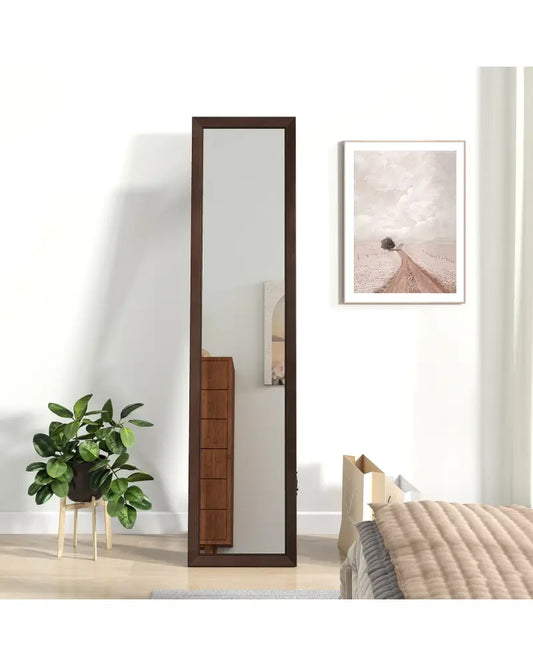 Full Length Mirror with Stand and Solid Wood Frame-14.5 x 14 x 61 inches - Brown - Floor Mirrors