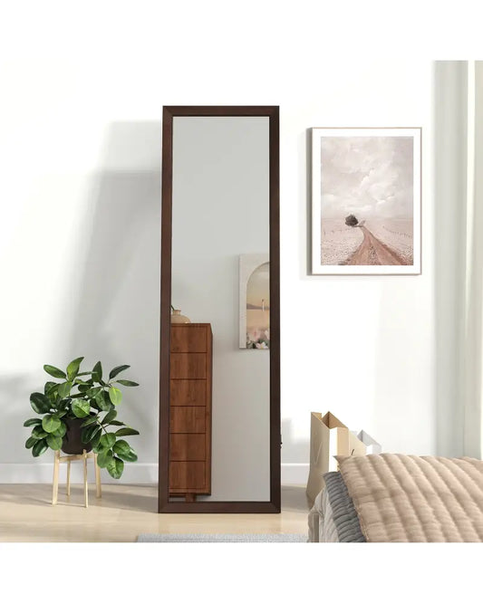 Full Length Mirror with Stand and Solid Wood Frame-18 x 14 x 61 inches - Brown - Floor Mirrors