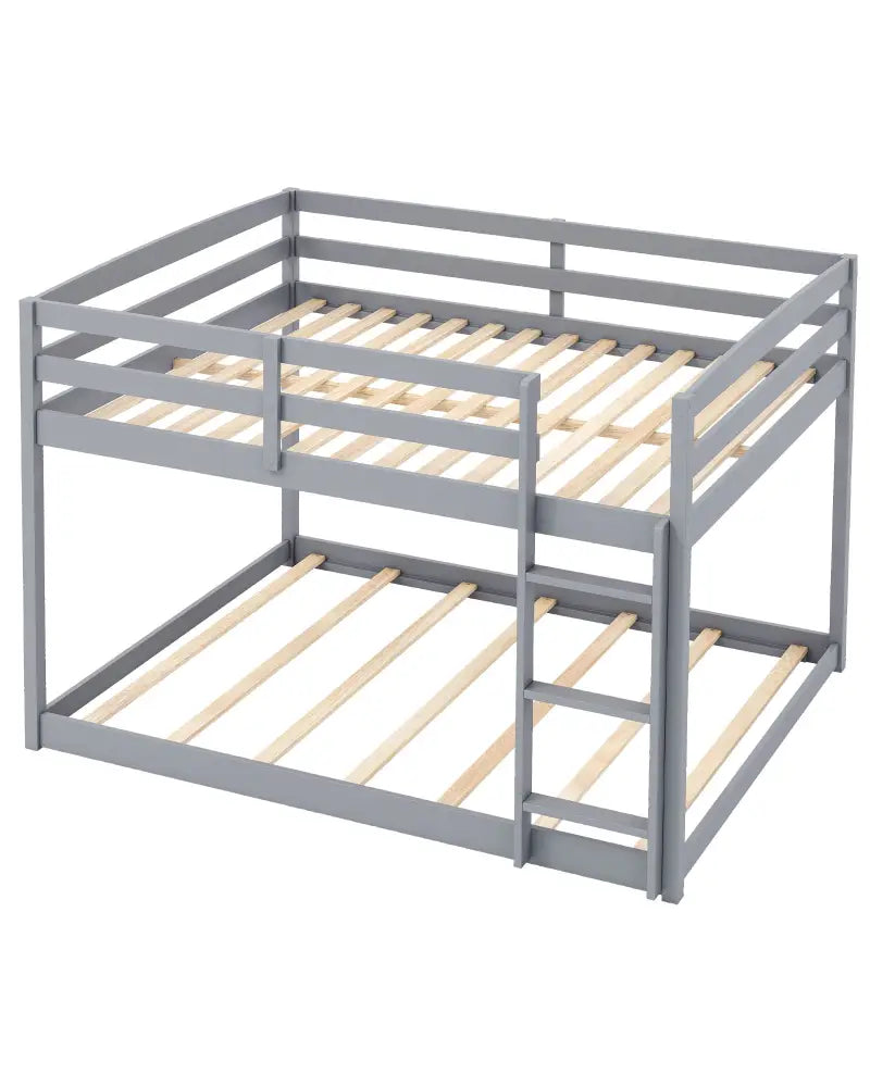 Full Over Full Bunk Bed Low-to-ground Bunk Bed-Gray - Gray - Bunk Bed Frame