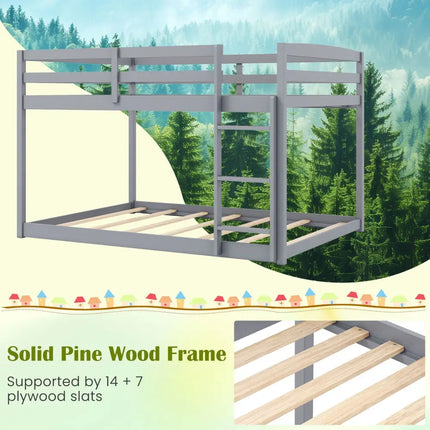 Full Over Full Bunk Bed Low-to-ground Bunk Bed-Gray - Gray - Bunk Bed Frame
