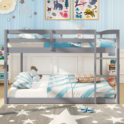 Full Over Full Bunk Bed Low-to-ground Bunk Bed-Gray - Gray - Bunk Bed Frame