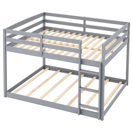 Full Over Full Bunk Bed Low-to-ground Bunk Bed-Gray - Gray - Bunk Bed Frame