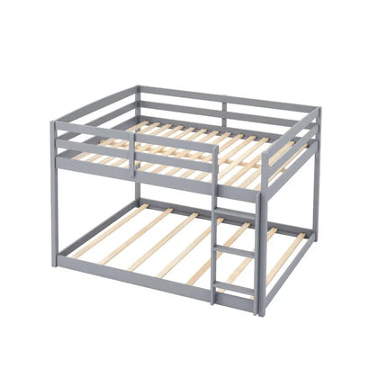 Full Over Full Bunk Bed Low-to-ground Bunk Bed-Gray - Gray - Bunk Bed Frame