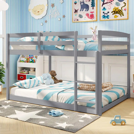 Full Over Full Bunk Bed Low-to-ground Bunk Bed-Gray - Gray - Bunk Bed Frame
