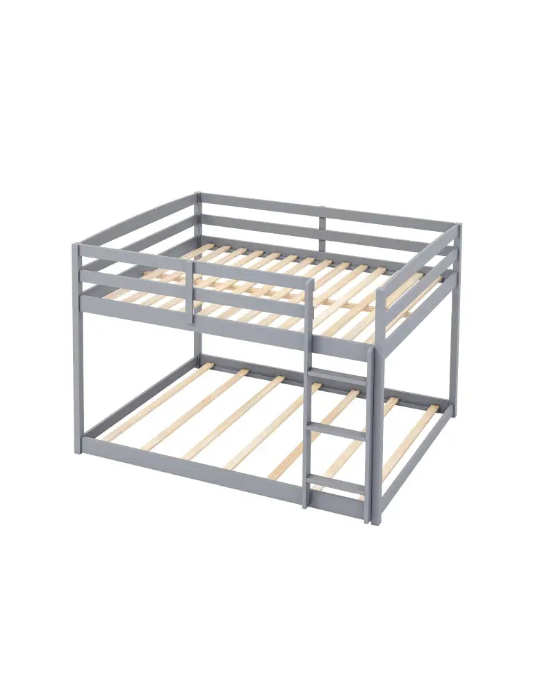Full Over Full Bunk Bed Low-to-ground Bunk Bed-Gray - Gray - Bunk Bed Frame