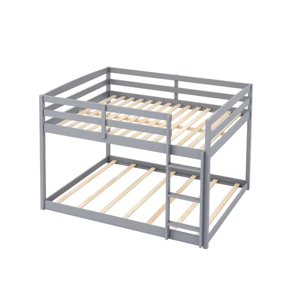 Full Over Full Bunk Bed Low-to-ground Bunk Bed-Gray - Gray - Bunk Bed Frame