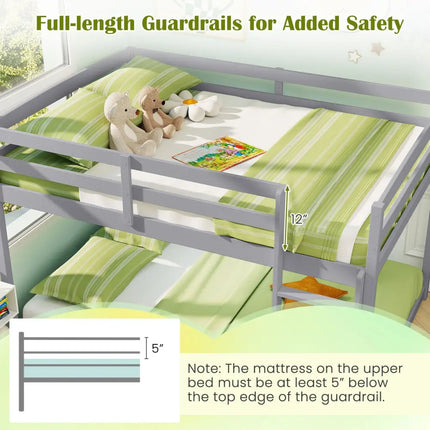 Full Over Full Bunk Bed Low-to-ground Bunk Bed-Gray - Gray - Bunk Bed Frame