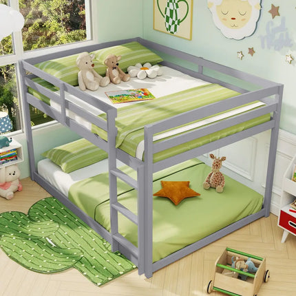 Full Over Full Bunk Bed Low-to-ground Bunk Bed-Gray - Gray - Bunk Bed Frame