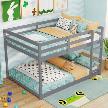 Full Over Full Bunk Bed Low-to-ground Bunk Bed-Gray - Gray - Bunk Bed Frame