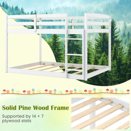 Full Over Full Bunk Bed Low-to-ground Bunk Bed-White - White - Bunk Bed Frame