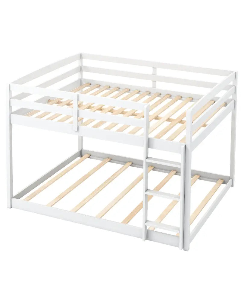 Full Over Full Bunk Bed Low-to-ground Bunk Bed-White - White - Bunk Bed Frame