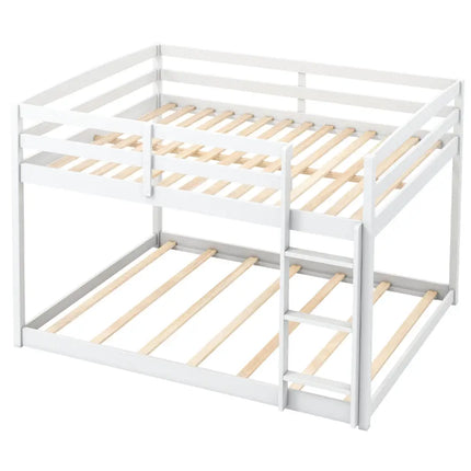 Full Over Full Bunk Bed Low-to-ground Bunk Bed-White - White - Bunk Bed Frame
