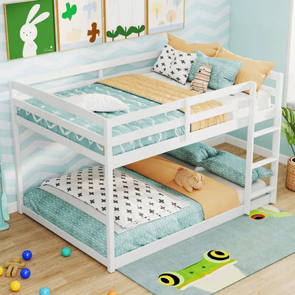 Full Over Full Bunk Bed Low-to-ground Bunk Bed-White - White - Bunk Bed Frame