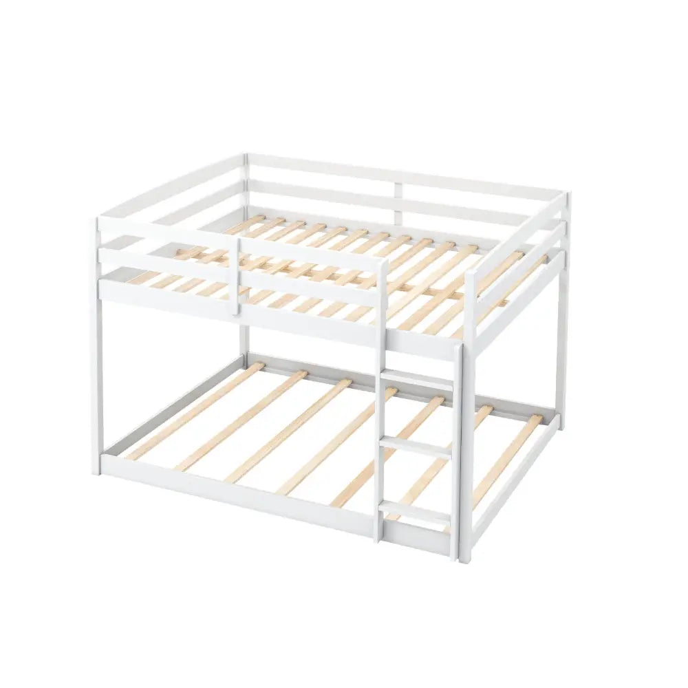 Full Over Full Bunk Bed Low-to-ground Bunk Bed-White - White - Bunk Bed Frame