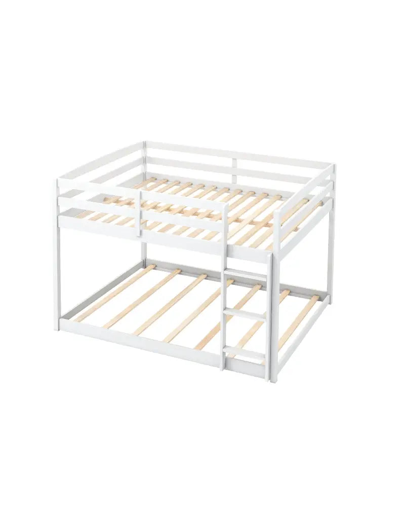 Full Over Full Bunk Bed Low-to-ground Bunk Bed-White - White - Bunk Bed Frame
