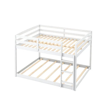 Full Over Full Bunk Bed Low-to-ground Bunk Bed-White - White - Bunk Bed Frame