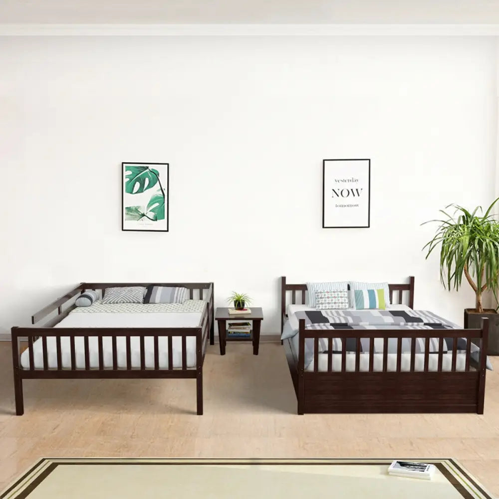 Full over Full Bunk Bed Platform Wood Bed-Brown - Brown - Bunk Bed Frame