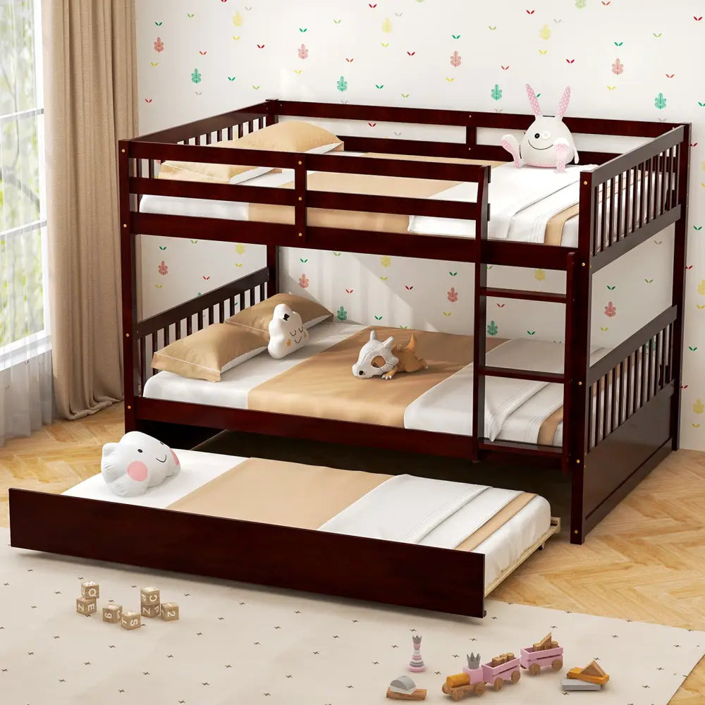 Full over Full Bunk Bed Platform Wood Bed-Brown - Brown - Bunk Bed Frame