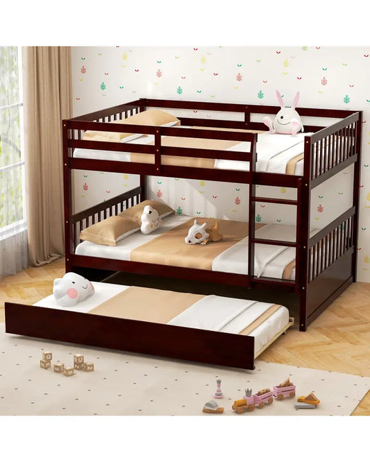Full over Full Bunk Bed Platform Wood Bed-Brown - Brown - Bunk Bed Frame