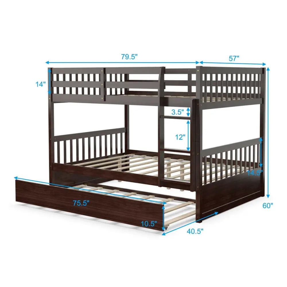Full over Full Bunk Bed Platform Wood Bed-Brown - Brown - Bunk Bed Frame