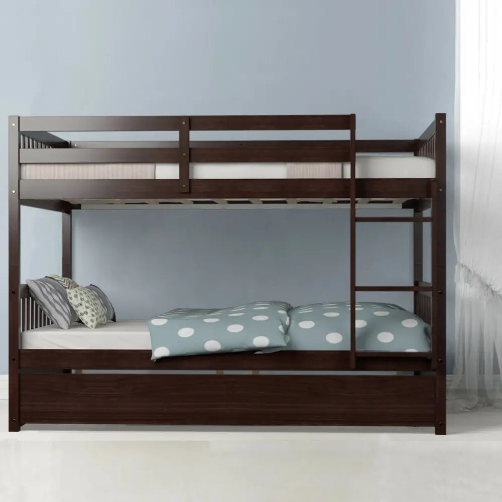 Full over Full Bunk Bed Platform Wood Bed-Brown - Brown - Bunk Bed Frame