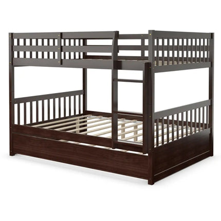 Full over Full Bunk Bed Platform Wood Bed-Brown - Brown - Bunk Bed Frame