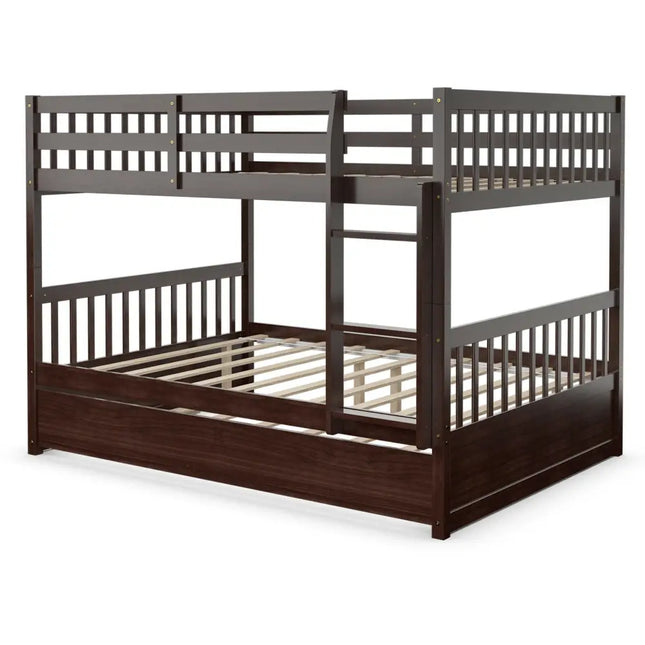 Full over Full Bunk Bed Platform Wood Bed-Brown - Brown - Bunk Bed Frame