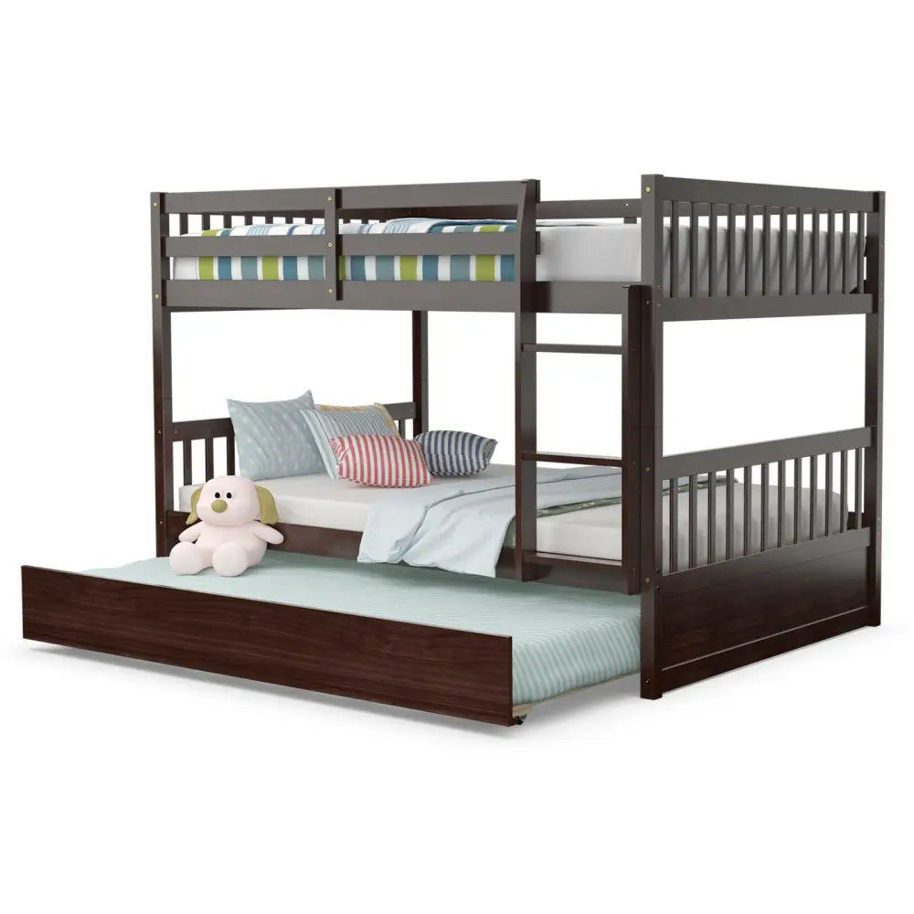 Full over Full Bunk Bed Platform Wood Bed-Brown - Brown - Bunk Bed Frame