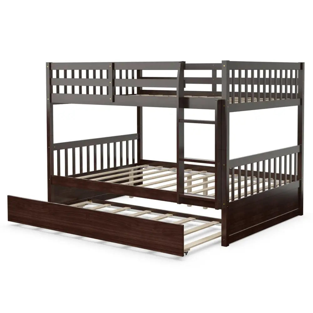 Full over Full Bunk Bed Platform Wood Bed-Brown - Brown - Bunk Bed Frame