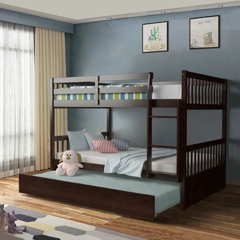 Full over Full Bunk Bed Platform Wood Bed-Brown - Brown - Bunk Bed Frame