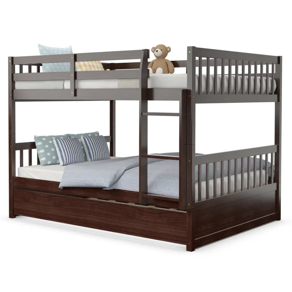 Full over Full Bunk Bed Platform Wood Bed-Brown - Brown - Bunk Bed Frame