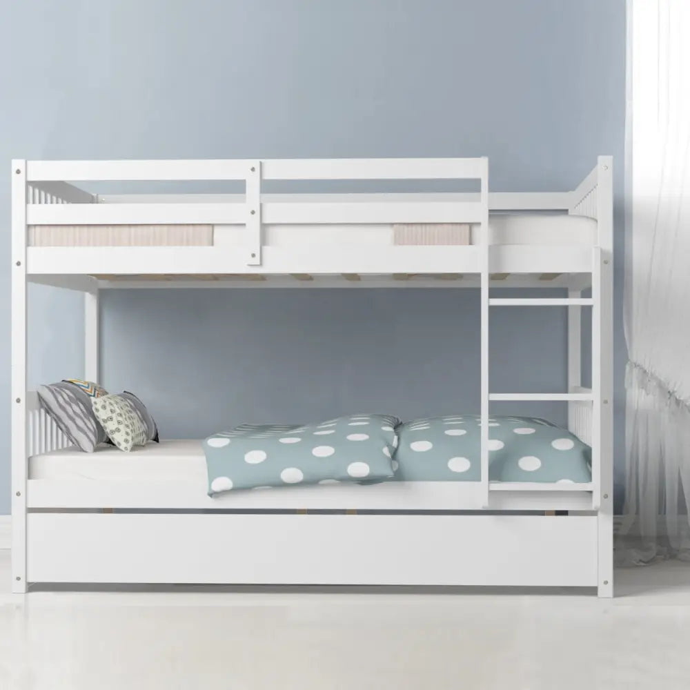 Full over Full Bunk Bed Platform Wood Bunk Bed - White - Bunk Bed Frame