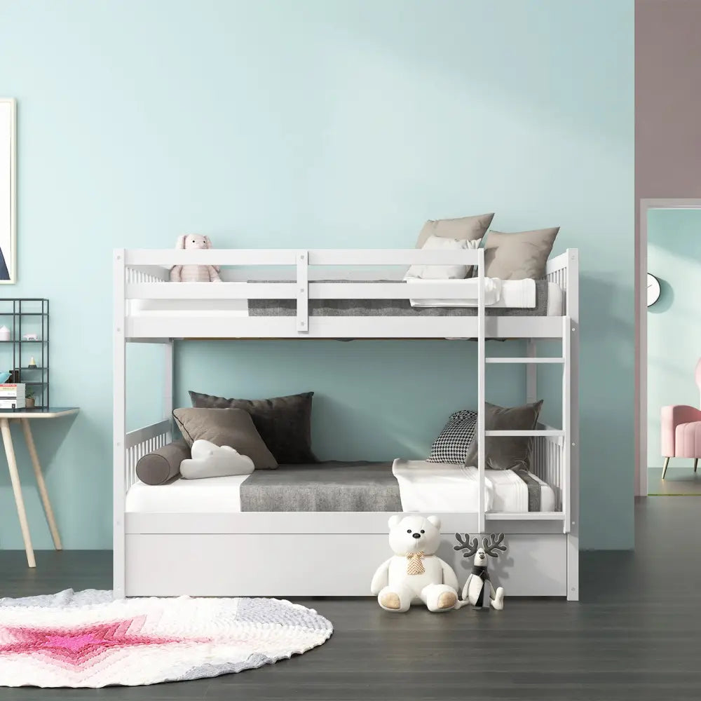 Full over Full Bunk Bed Platform Wood Bunk Bed - White - Bunk Bed Frame