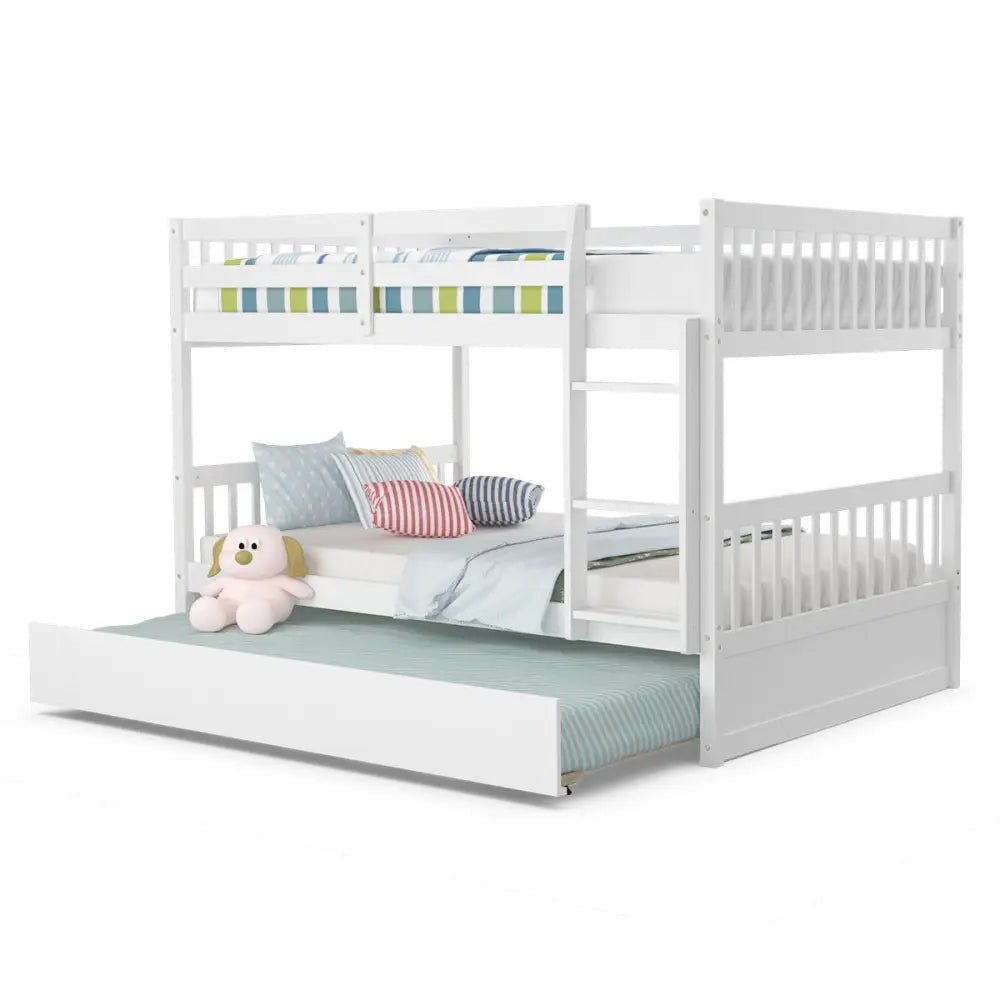 Full over Full Bunk Bed Platform Wood Bunk Bed - White - Bunk Bed Frame