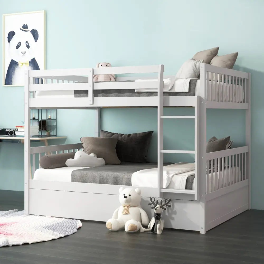 Full over Full Bunk Bed Platform Wood Bunk Bed - White - Bunk Bed Frame