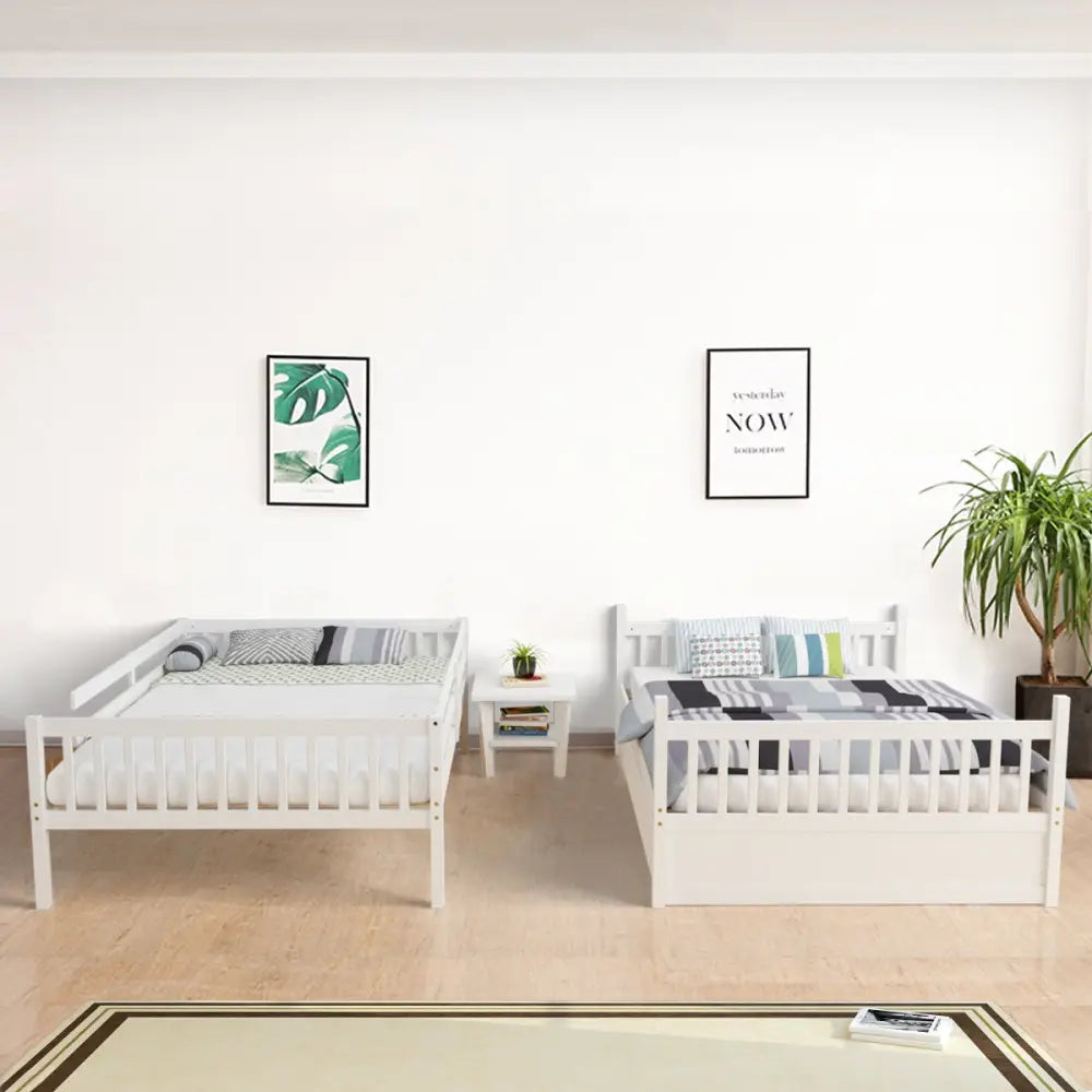 Full over Full Bunk Bed Platform Wood Bunk Bed - White - Bunk Bed Frame