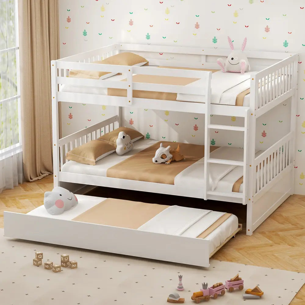 Full over Full Bunk Bed Platform Wood Bunk Bed - White - Bunk Bed Frame