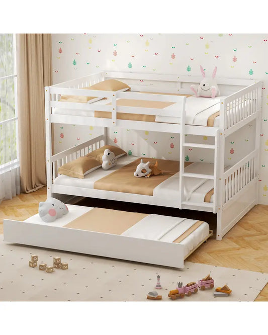 Full over Full Bunk Bed Platform Wood Bunk Bed - White - Bunk Bed Frame