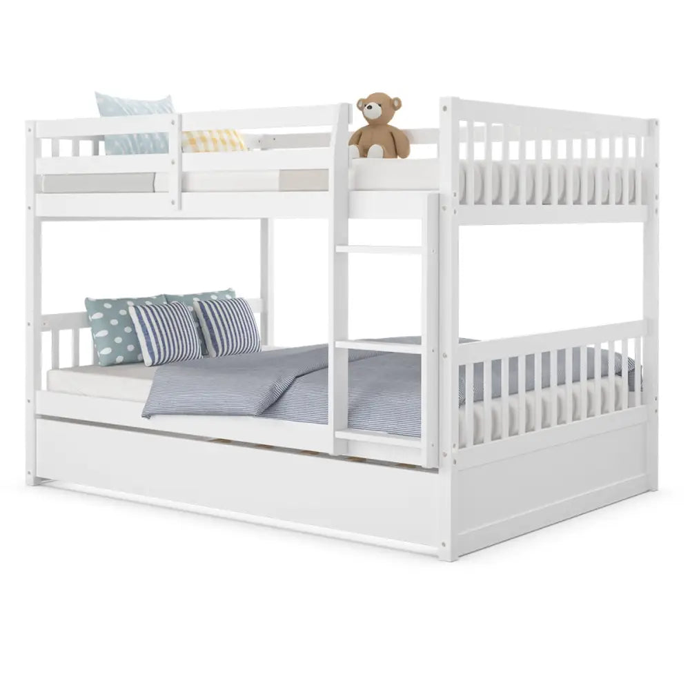 Full over Full Bunk Bed Platform Wood Bunk Bed - White - Bunk Bed Frame