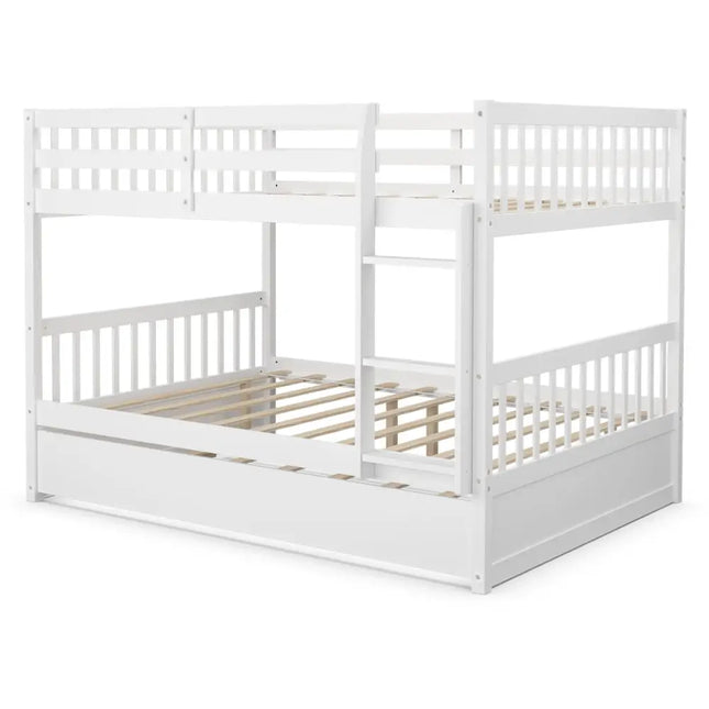 Full over Full Bunk Bed Platform Wood Bunk Bed - White - Bunk Bed Frame