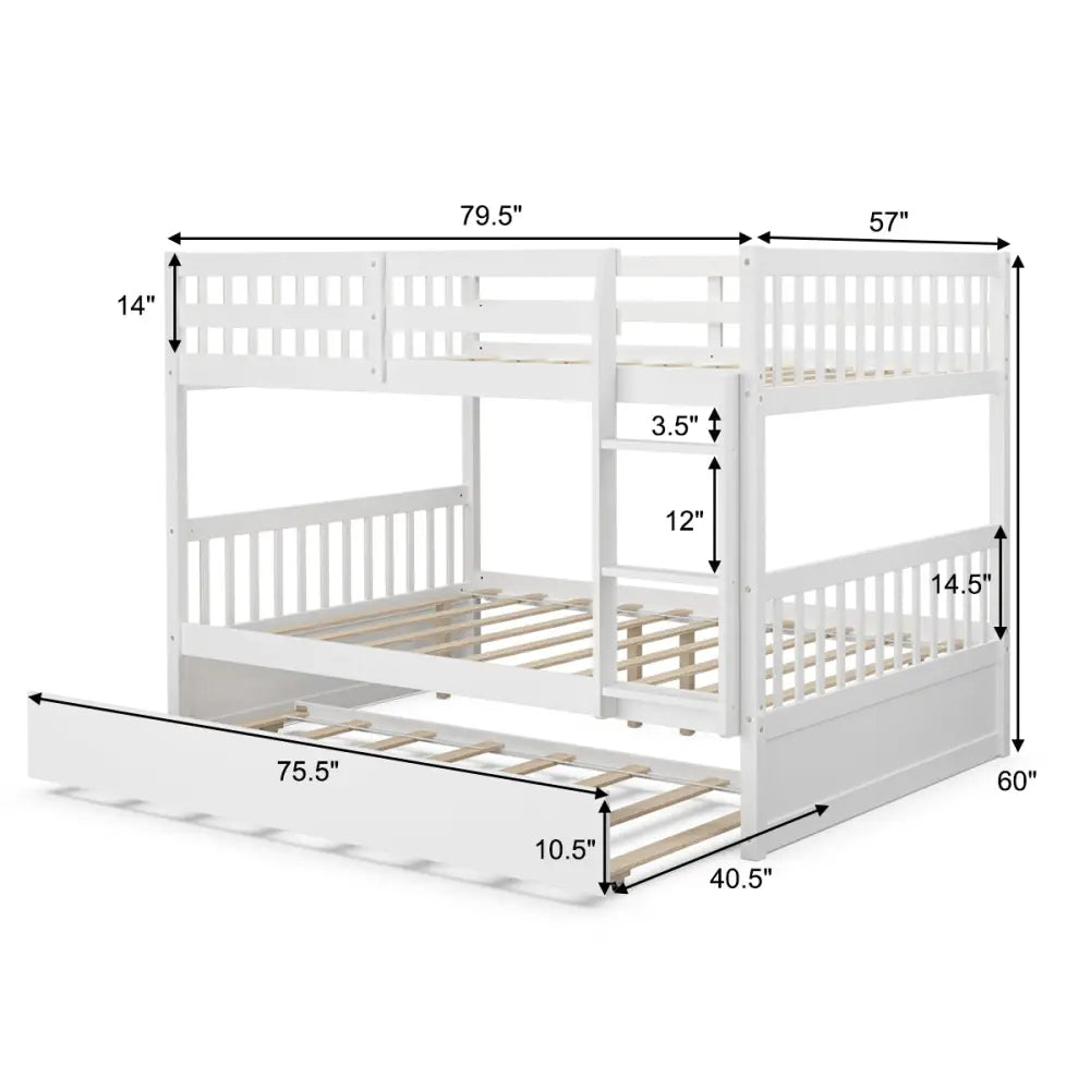 Full over Full Bunk Bed Platform Wood Bunk Bed - White - Bunk Bed Frame