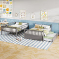 Full over Full Bunk Bed Platform Wood Bed with Ladder-Gray - Gray - Bunk Bed Frame