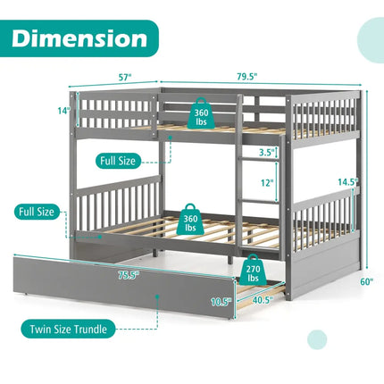 Full over Full Bunk Bed Platform Wood Bed with Ladder-Gray - Gray - Bunk Bed Frame