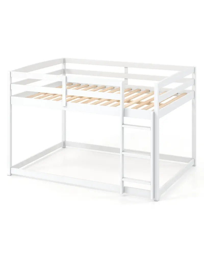 Full Over Full Bunk Bed with Integrated Ladder and Safety Guardrails Solid Wood-White - White - Bunk Bed Frame