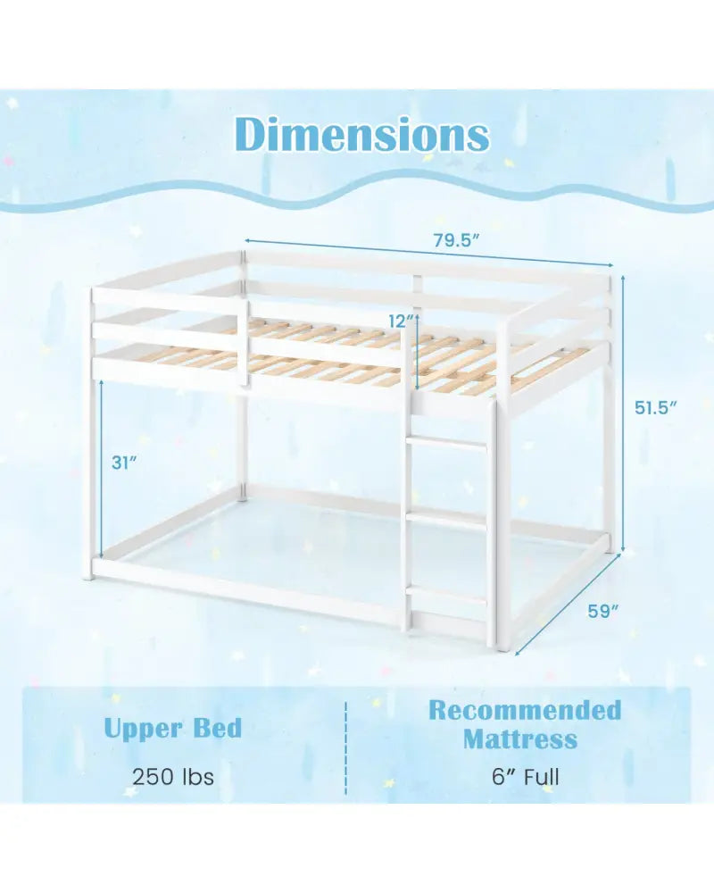 Full Over Full Bunk Bed with Integrated Ladder and Safety Guardrails Solid Wood-White - White - Bunk Bed Frame