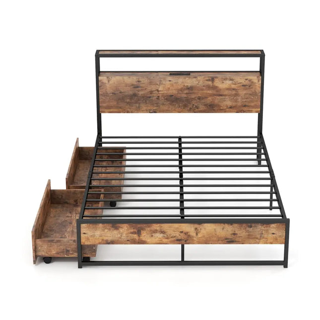 Full/Queen Bed Frame with 2Tier Storage Headboard and Charging StationFull Size - Oasis Home Essentials