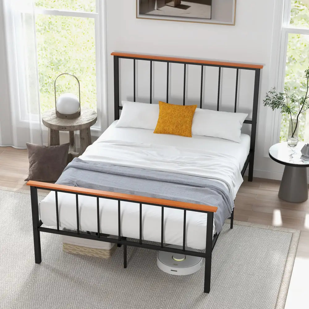 Full/Queen Bed Frame with Headboard and Footboard-Full Size - Black - Simple Bed Frame
