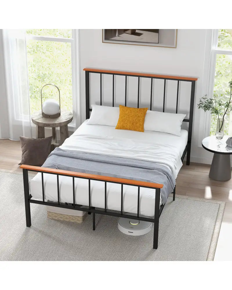 Full/Queen Bed Frame with Headboard and Footboard-Full Size - Black - Simple Bed Frame