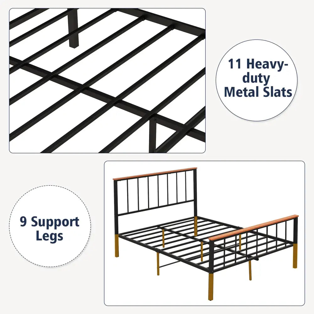 Full/Queen Bed Frame with Headboard and Footboard-Full Size - Black - Simple Bed Frame